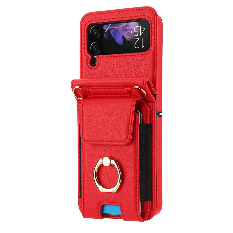 Luxury Crossbody Shoulder Hand Strap Ring Phone Holder Card Slot Wallet Folding Case for Samsung Galaxy Z Flip 6 5 Z Flip 4 3 5G