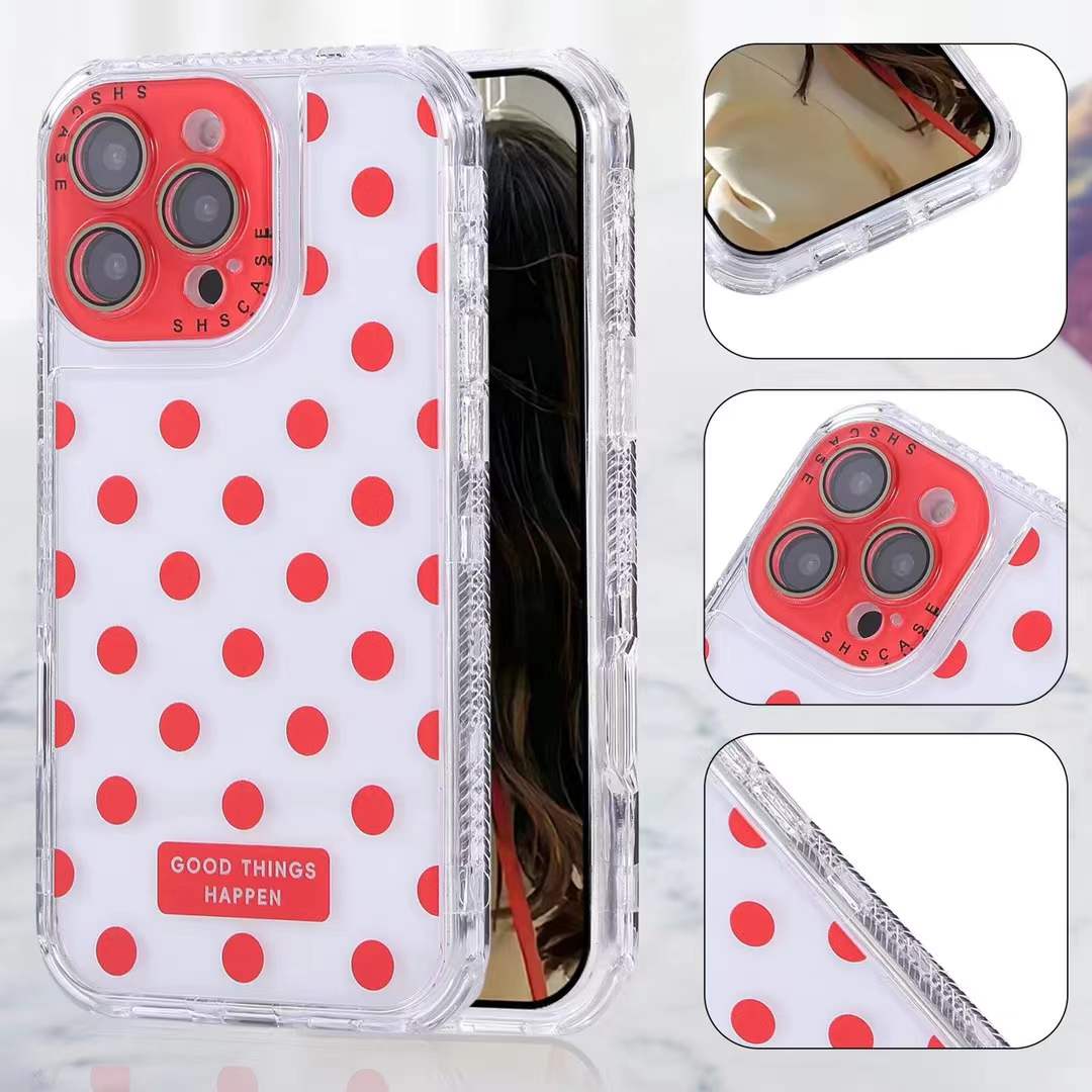 For iPhone 16ProMax 16 15 14 13 Phone Case, Colorful 3 in 1 Transparent Luxury Wave Point Acrylic Anti Fall, With Camera Protector Shockproof Clear Hard Full Cover