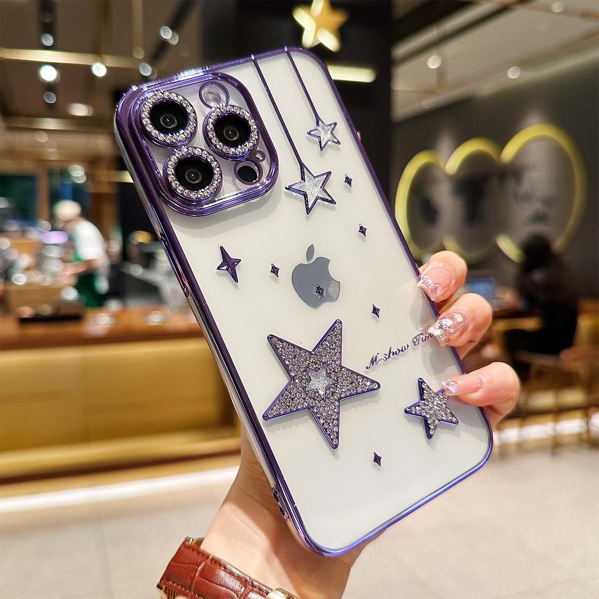 For iPhone 11 12 13 14 15 Pro Max Luxuxy Unique Diamond Star Soft Phone Case Cover