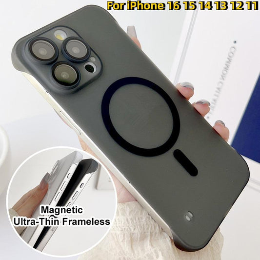 For iPhone 16 15 14 13 12 Pro Max Phone Case, Ultrathin Frameless Magnetic PC Hard for Magsafe Support Wireless Charging Matte Clear High Transparency Full Cover