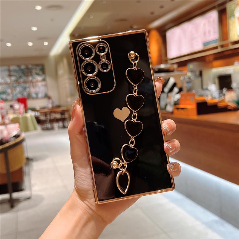 Plating Love Heart Bracelet Case For Samsung S23 S22 S21 Ultra A52 A53 A54 A23 A12 Soft Cover