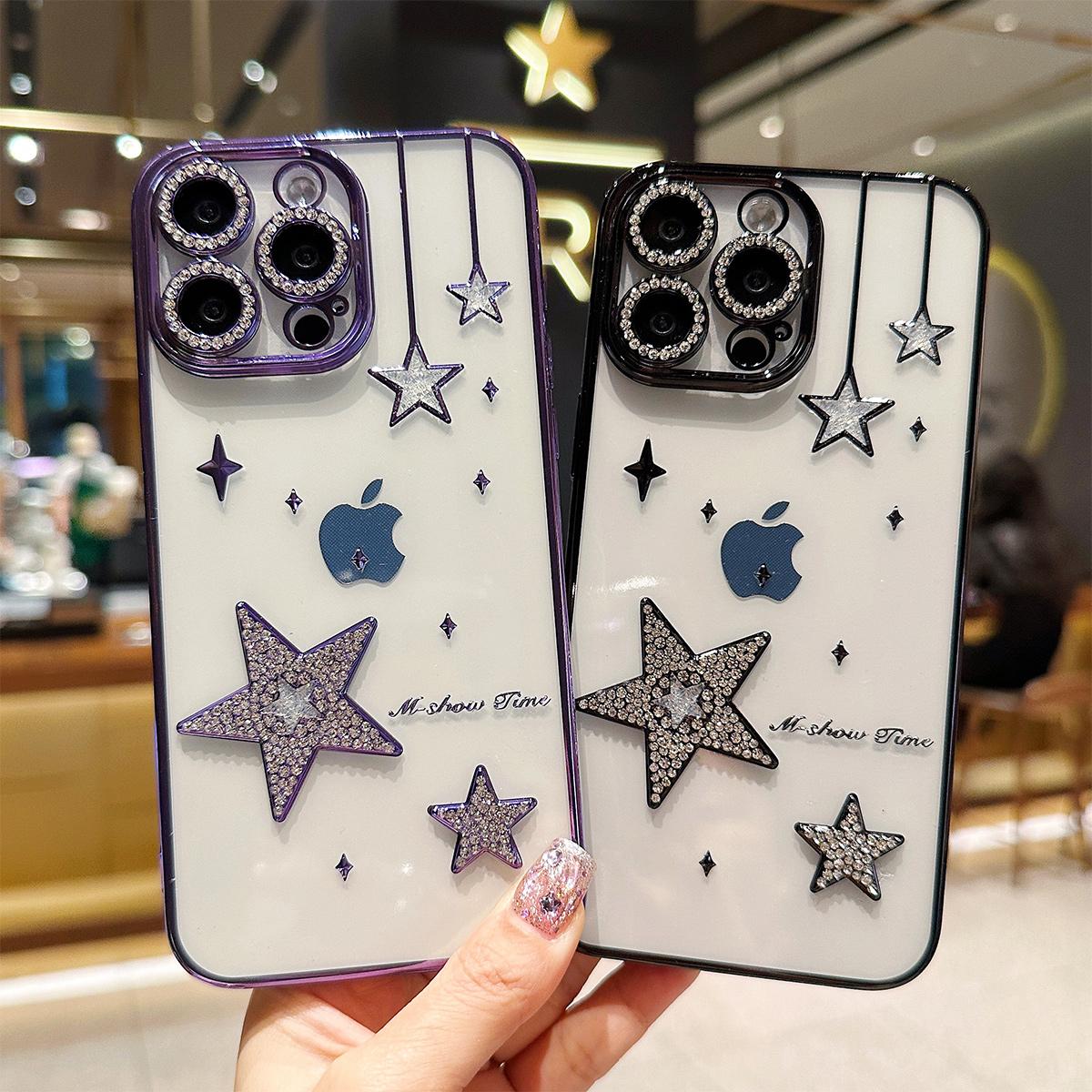 For iPhone 11 12 13 14 15 Pro Max Luxuxy Unique Diamond Star Soft Phone Case Cover