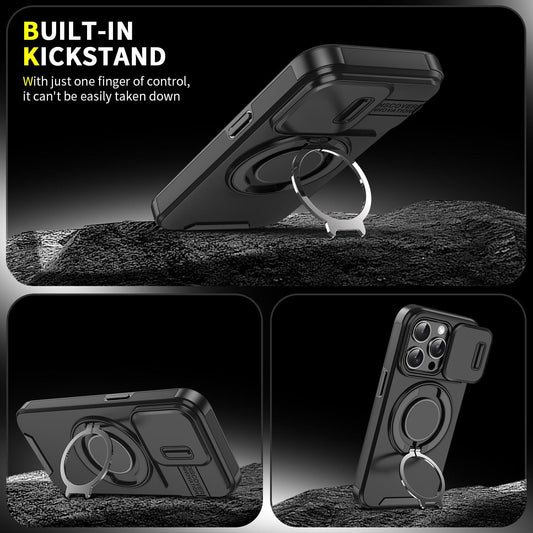 Removable Dust-proof Lens Cap Protection Phone Case 360 Rotating Metal Kickstand For iPhone 16ProMax 16 15 14 13 12 11 Shockproof Bumper Hard Full Cover