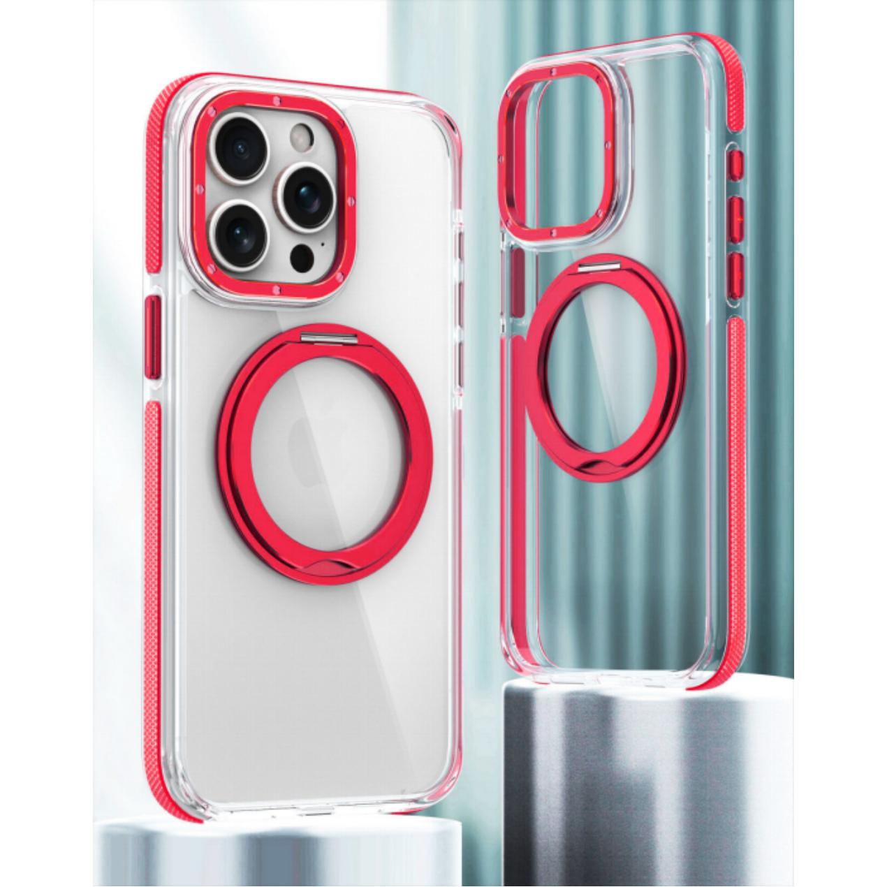 Dual Color Magnetic For Magsafe Wireless Charging Case With 360 Rotating Stand For iPhone 16 15 14 13 12 Pro Max Plus Clear Hard Cover
