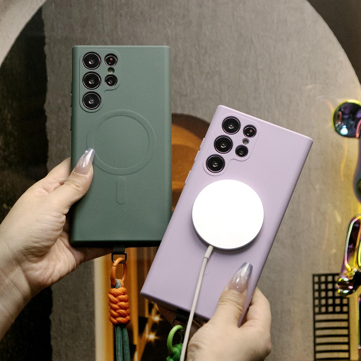 Strong Magnetic Case With Adjustable Woven Strap For Samsung S25Ultra S25 S24 S24FE A15 A35 A55 S22 S23 Plus FE Ultra, Soft Liquid Silicone Shockproof Phone Case With Microfiber Lining