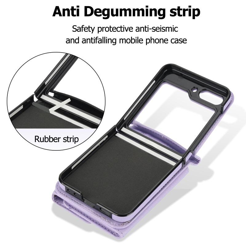 Crossbody Wrist Strap Leather with Card Holder Phone Case for Samsung Galaxy Z Flip 6 5 4 3 Flip6 Flip5 Flip4 Flip3 Wallet Cover