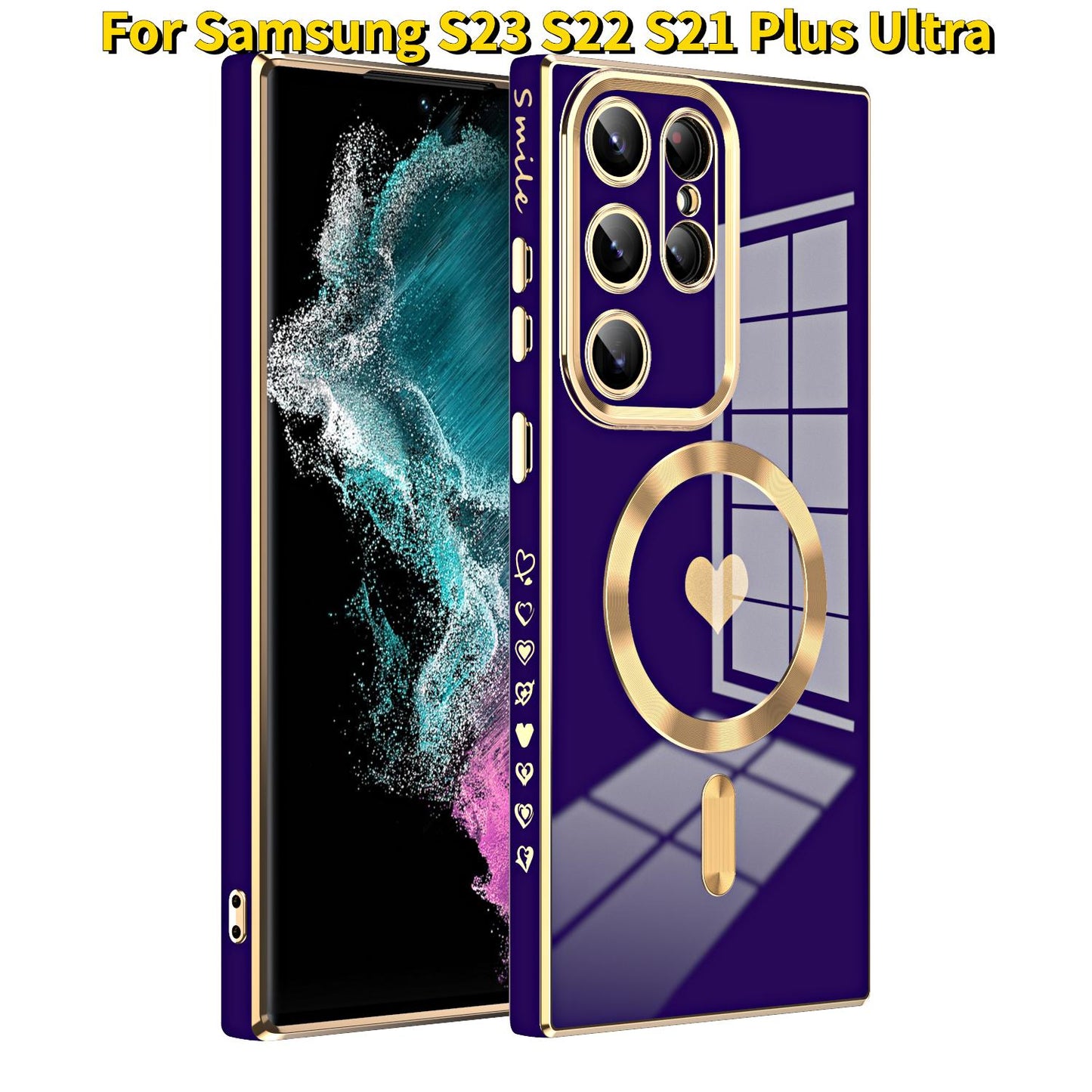 Electroplated Glossy Love Heart Magnetic TPU Case For Samsung S23 Ultra S22 S21 Plus Soft Cover