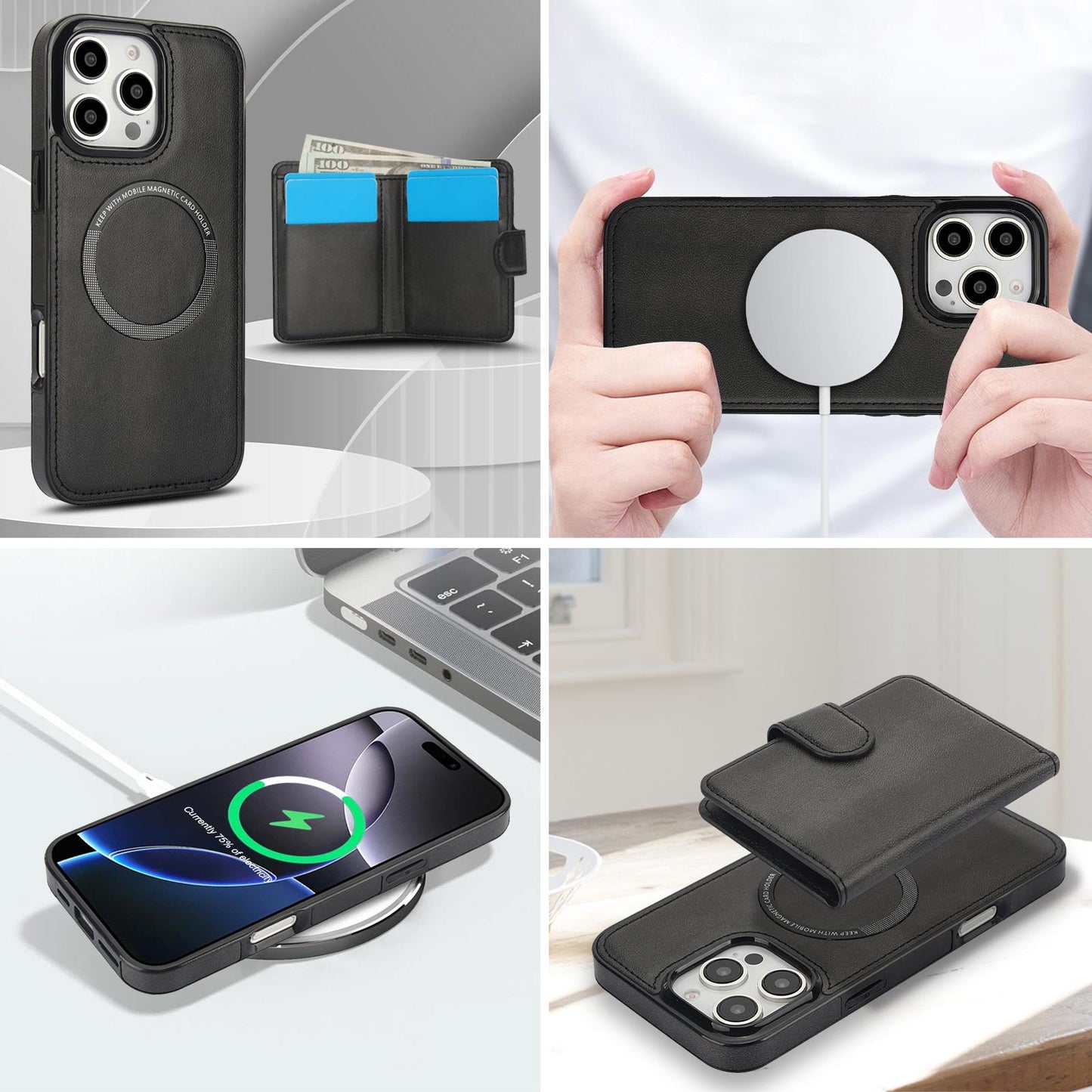 Business Wallet Solt Phone Case For iPhone 16 15 14 13 12 Plus Pro Max Wallet Card Holder Shockproof Slim Flip Cover