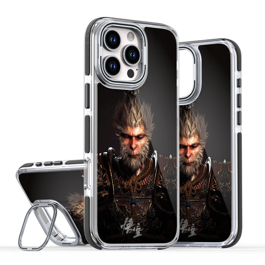 Black Myth Wukong Phone Case For iPhone 16 15 14 13 12 11 Plus Pro Max, Metal Hardware Camera Lens Stand Acrylic Cover, Clear No Yellow, With Shockproof  Anti-Fall Bumper