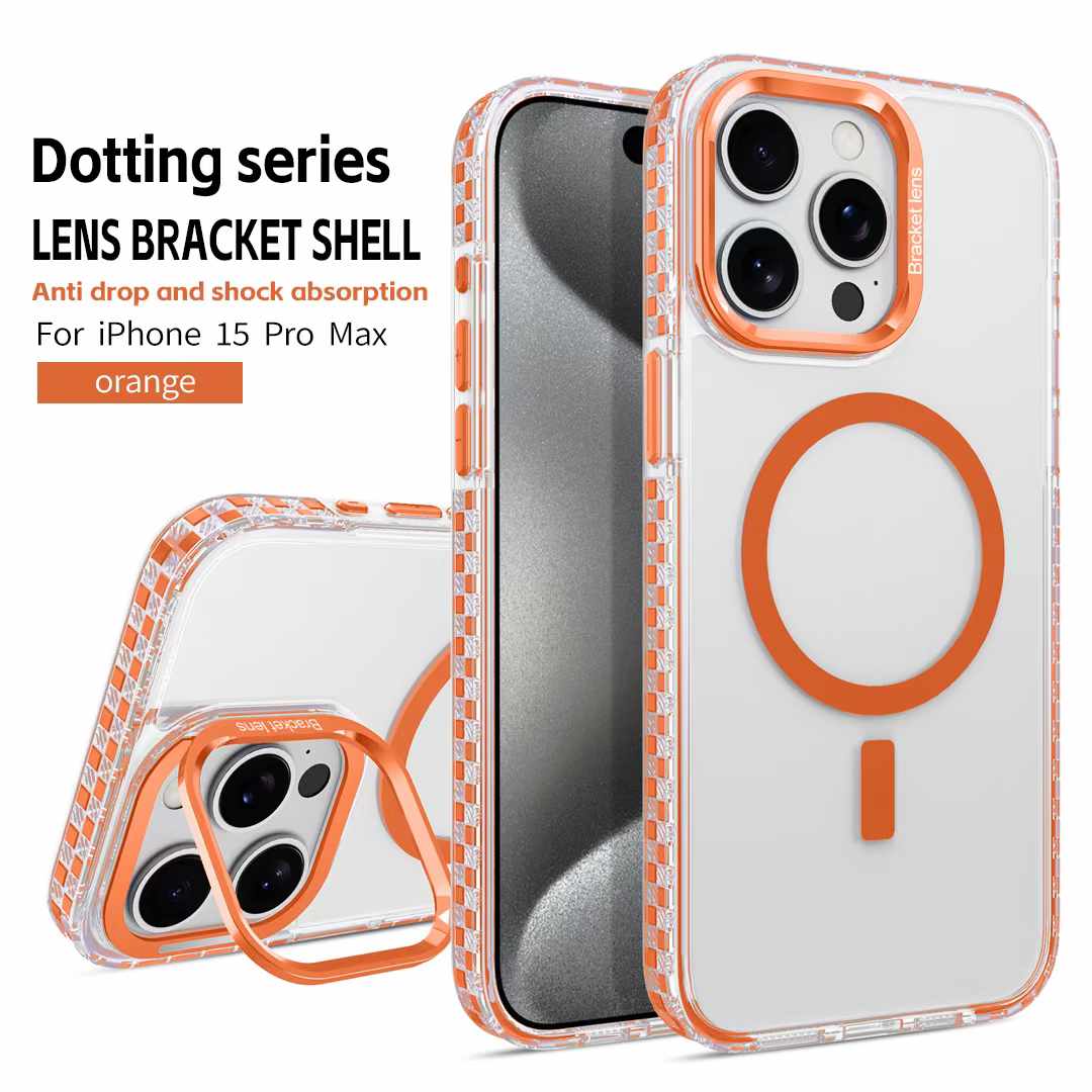 For iPhone 16 15 14 13 12 Pro Max Phone Case With Camera Kickstand, Clear High Definition Two-tone Shockproof Acrylic Metal Frame for Magsafe Support Wireless Charging Anti-Fall Shockproof Full Cover
