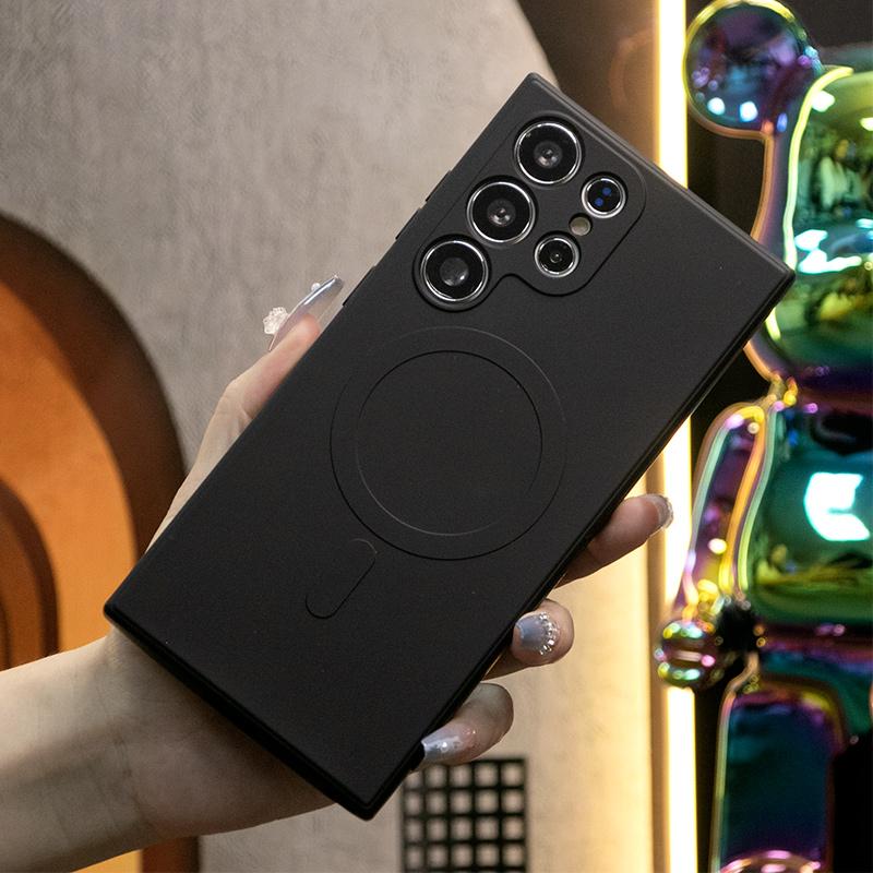 Strong Magnetic Phone Case For Samsung S25Ultra S25 S24 S24FE S22 S23 Ultra A15 A35 A55, Soft Liquid Silicone Shockproof Full Cover With Microfiber Lining