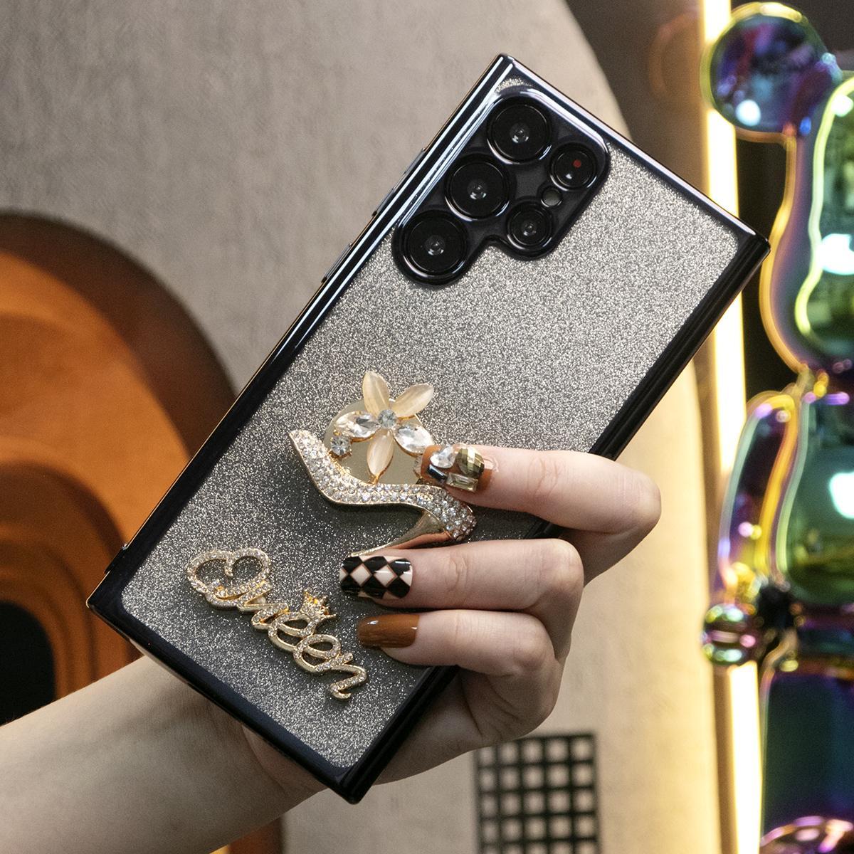 Luxury Diamond High Heels Glitter Clear Gradient TPU Plating Shockproof Soft Phone Case For Samsung S24Ultra S24FE S24 S23 S22 S21 FE Plus Ultra