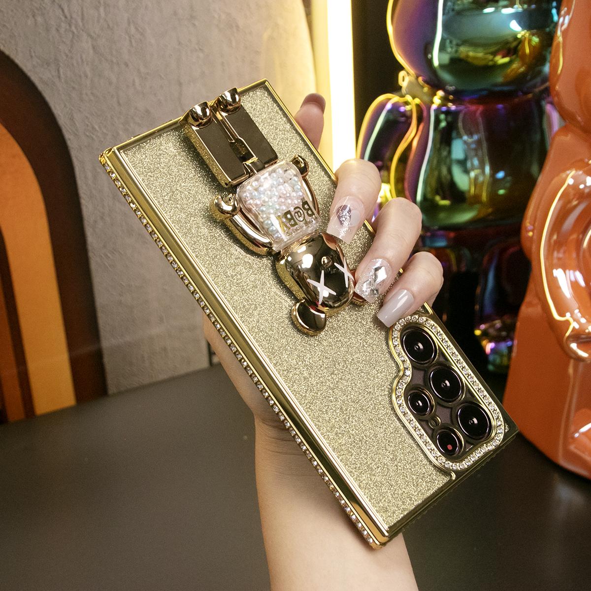 For Samsung S25Ultra S25 S24 S23 S22 Plus Ultra Case, Clear Rhinestone Candy Bear Kickstand, Glitter Luxury Elegant Plating Case Camera Protection Shockproof Soft Cover