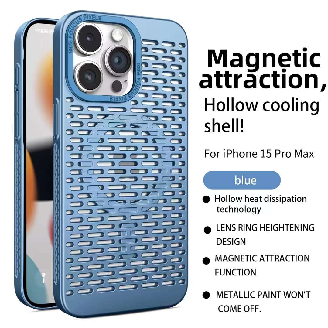 For iPhone 16 15 14 13 12 11 Pro Max Phone Case, Hollow Out Heat Dissipation Magnetic TPU Soft for Magsafe Shockproof Full Cover