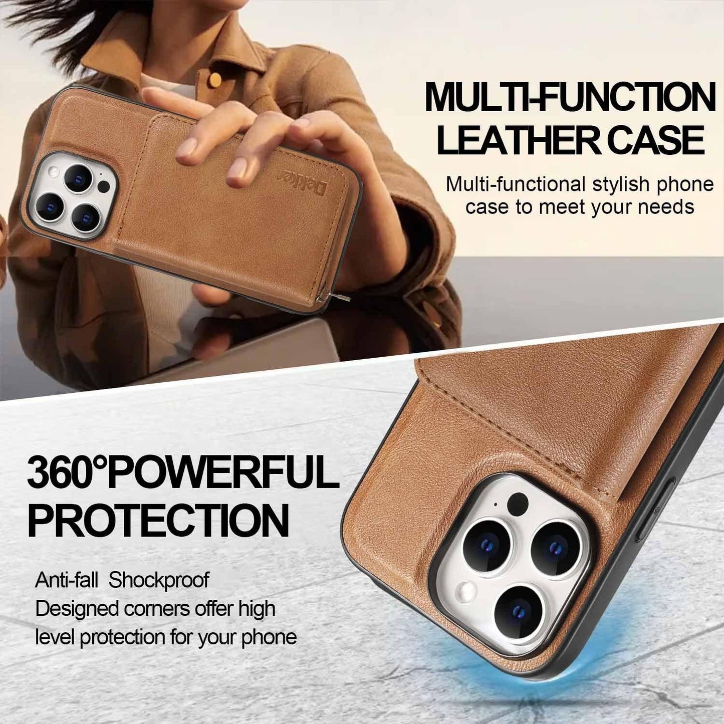 For iPhone 16ProMax 16 15 14 13 12 Leather Phone Case with Strong Magnetic Wallet, Anti-Fall Card Bag Kickstand for Magsafe Shockproof Business Hard Full Cover