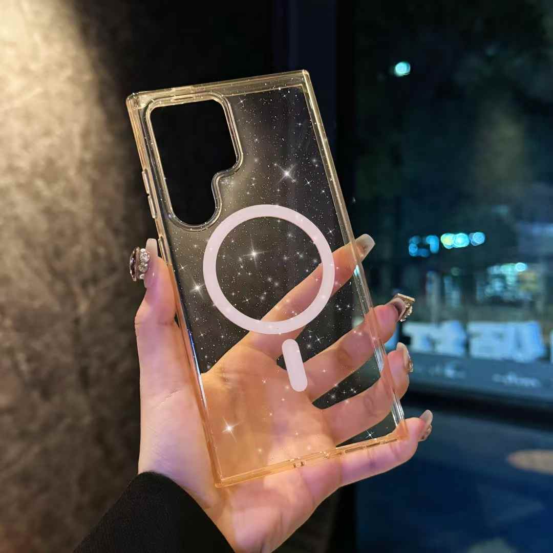 Glitter Star Strong Magnetic HD Transparent PC Slim Phone Case For Samsung S25Ultra S25 S24 S23 S22 Shockproof Hard Full Cover