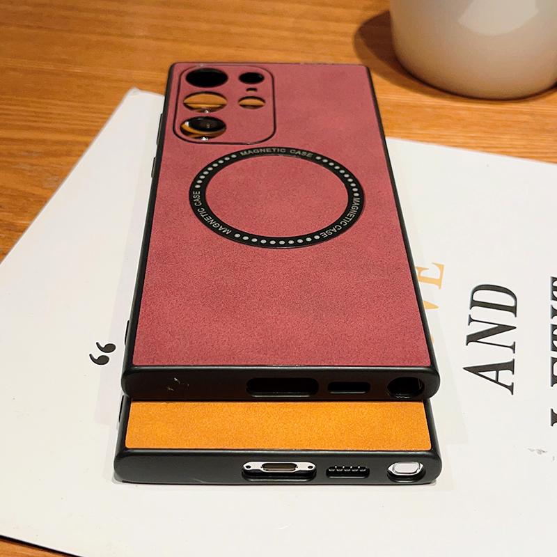 Square Leather Magnetic Case for Samsung Galaxy S22 Plus S21FE Note20 S23 Ultra Shockproof Cover Soft TPU Cases