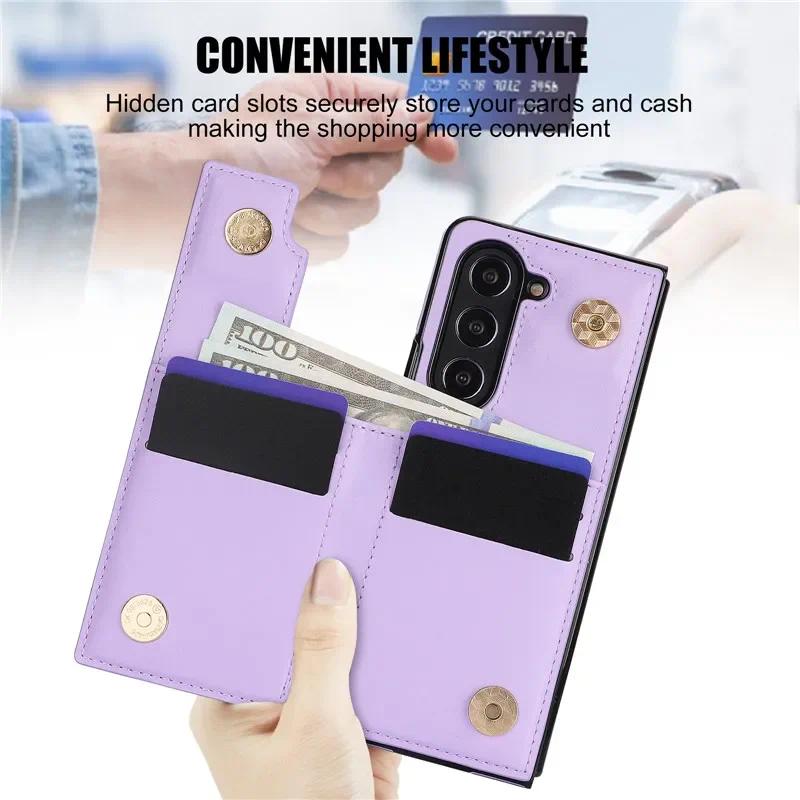 Leather Wallet with Card Holder Phone Case for Samsung Galaxy Z Fold 6 5 4 Fold6 Fold5 Fold4 Fold3 Ring Kickstand Protect Cover