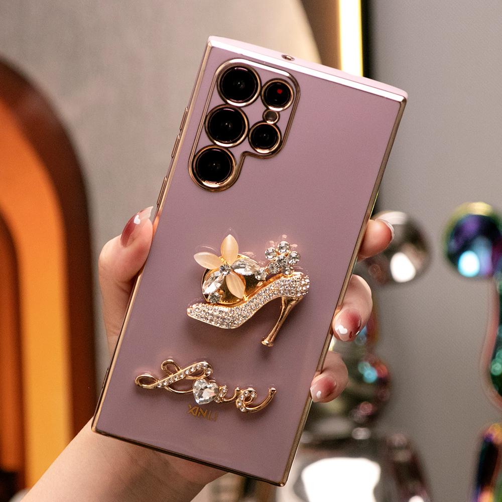 Gold High-heeled Shoes Plating Phone Case for Samsung S24 S23 S22 S21 FE Plus Ultra Note 20