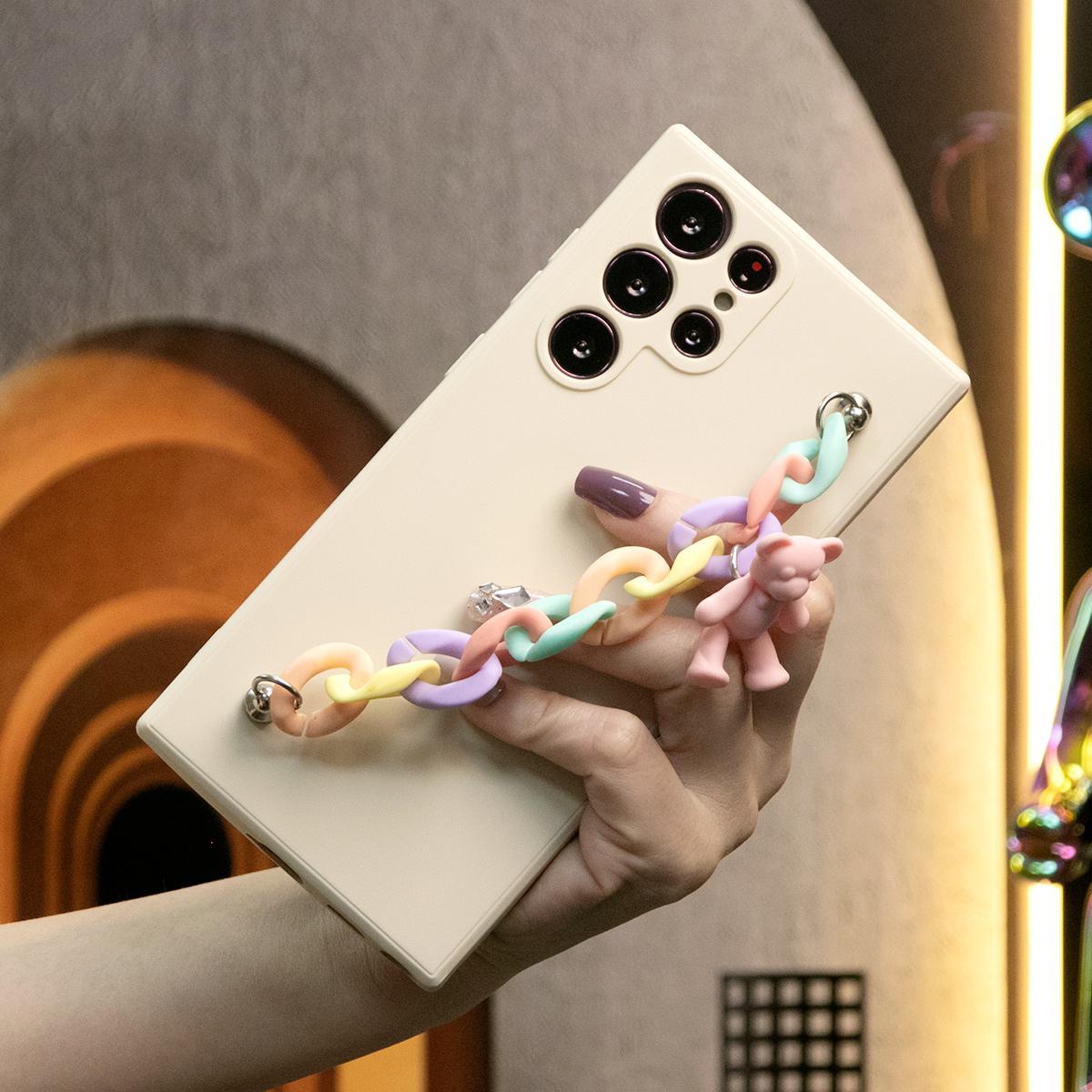 Liquid Silicone Matte Shockproof Phone Case with Bear Colorful Charm for Samsung A13 A14 A15 A23 A24 A25 A33 A34 A35 A52 A53 A54 A55 A72 A73