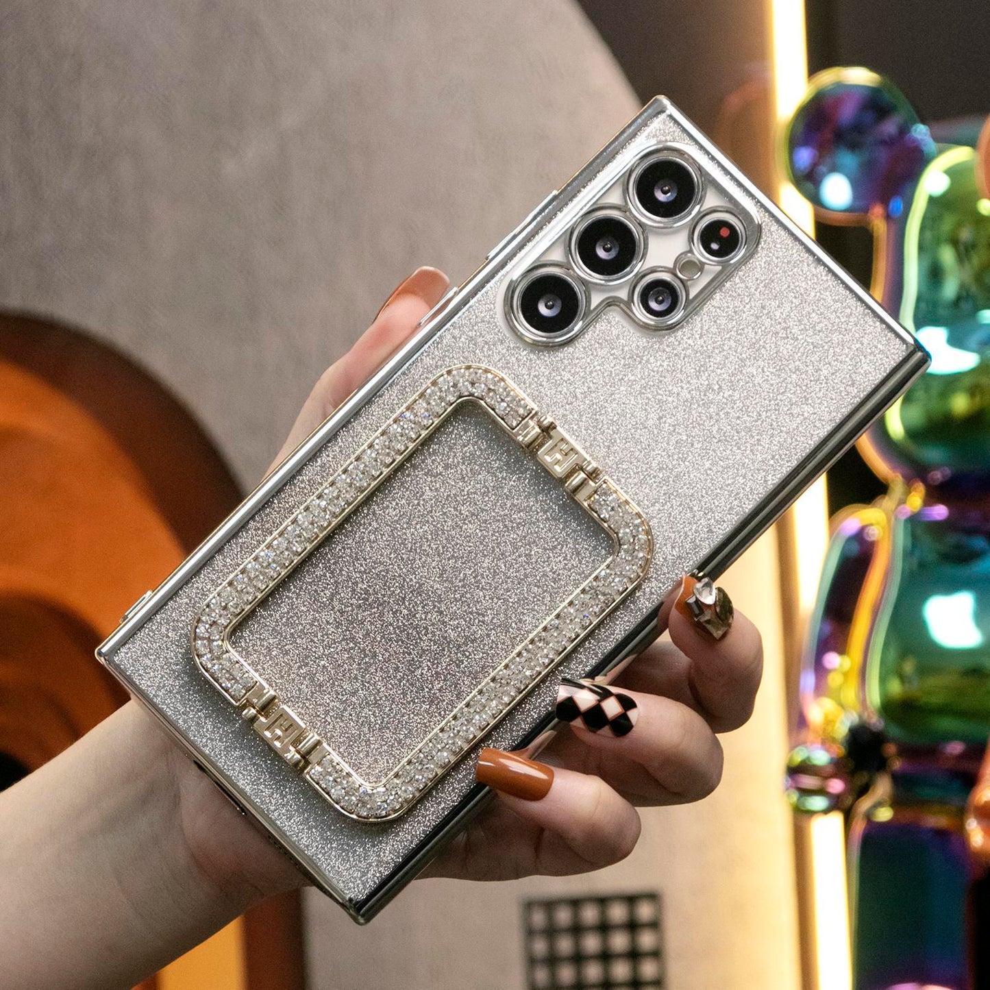 Luxury Diamond 3D Crystal Square Holder Glitter Clear Gradient TPU Plating Shockproof Soft Phone Case For Samsung S24Ultra S24FE S24 S23 S22 S21 FE Plus Ultra