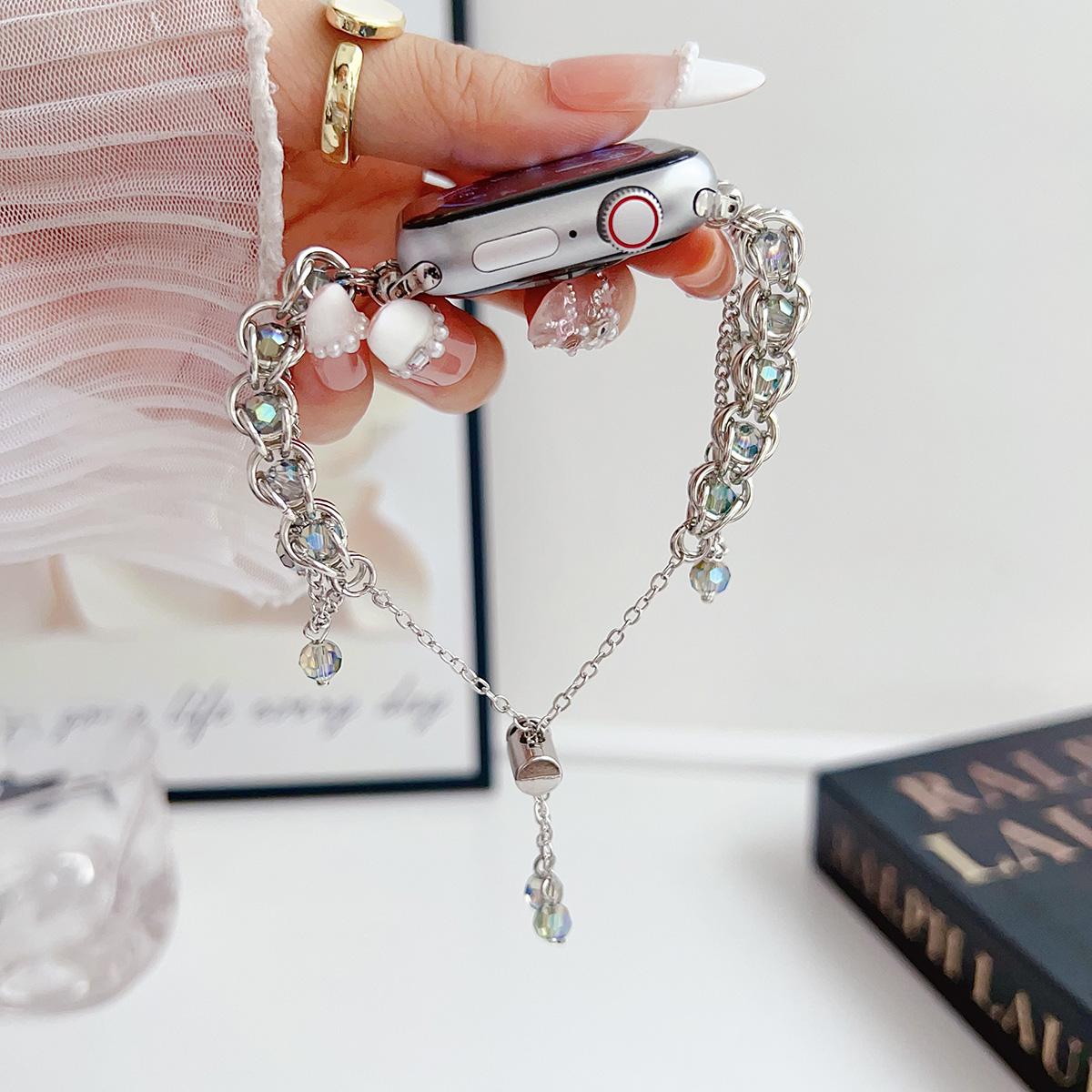 Crystal Tassel Chain Metal Strap for Apple Watch 44mm Band 45 42 38 41 Ultra 49mm Link Bracelet for IWatch Series 9 8 7 6 SE 5 4