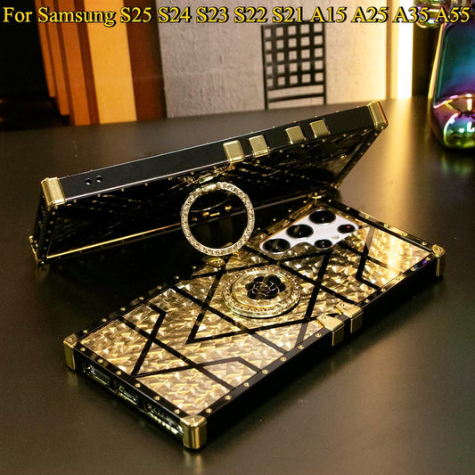 Luxury Glitter Phantom Stripe Flower Cover Plating Phone Case For Samsung S25 S24 S23 S22 S21 FE Plus Ultra Note20 A55 A54 A35 A34 A25 A24 A15 A14