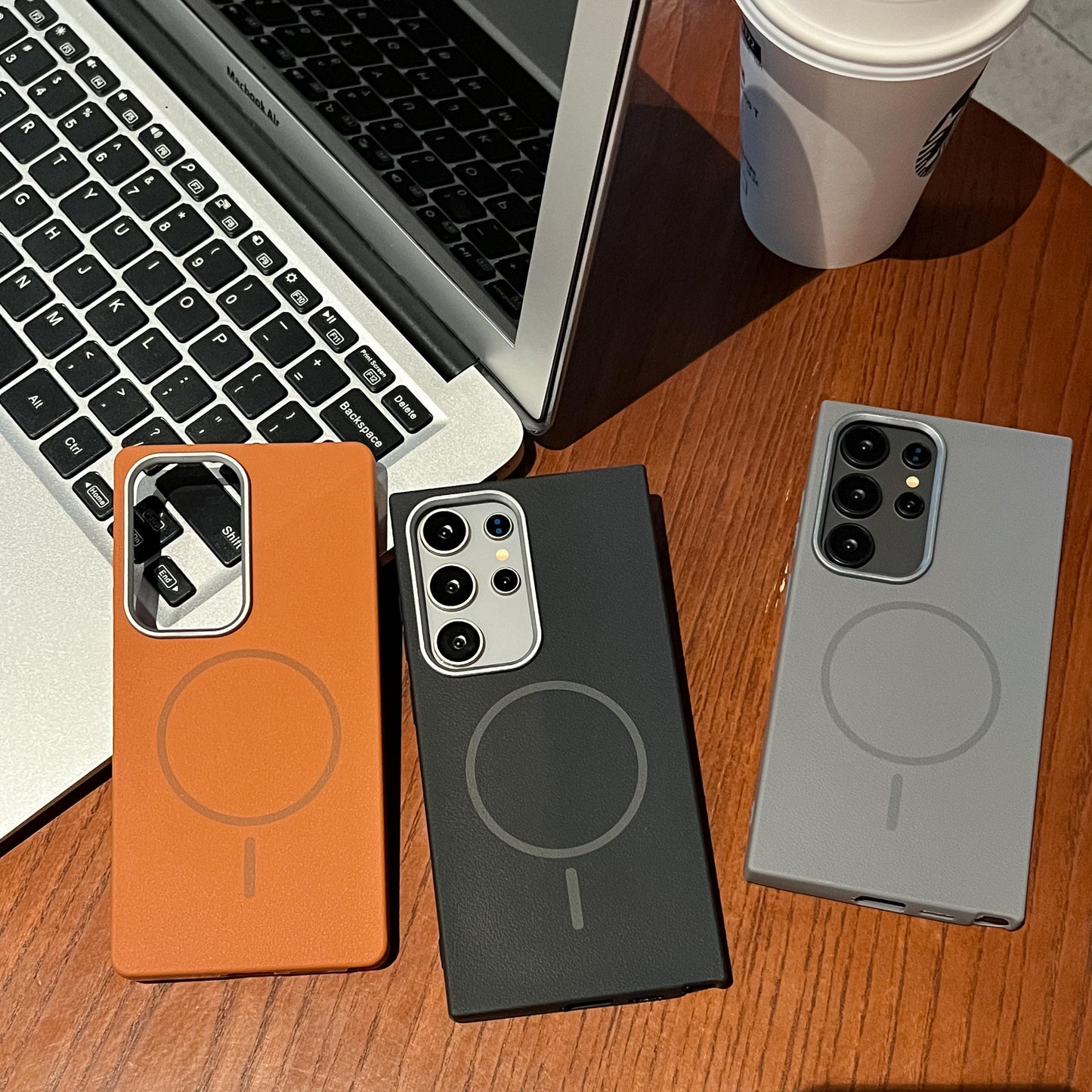 Plain Skin Grain Matte Slim Shockproof TPU For Magsafe Fine Ring Magnetic Phone Case For Samsung S25Ultra S25 S24 S23 S22 Max Len Protection Soft Full Cover