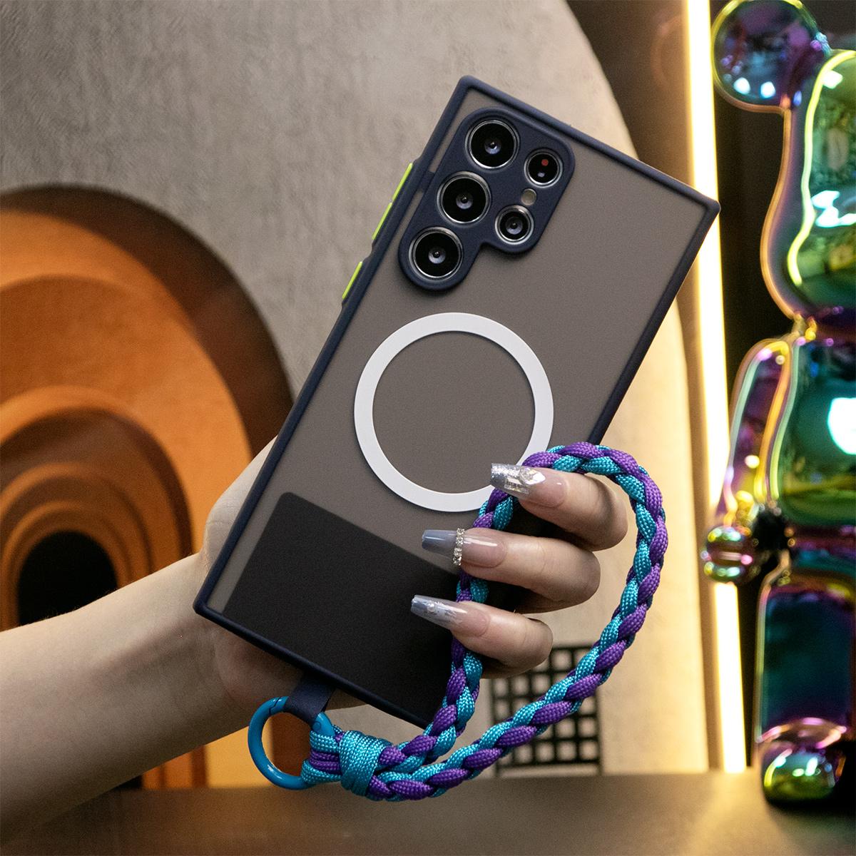 Luxury Matte Clear Support Magnetic With Woven Wristband For Samsung S25 S24 Plus Ultra S24 FE