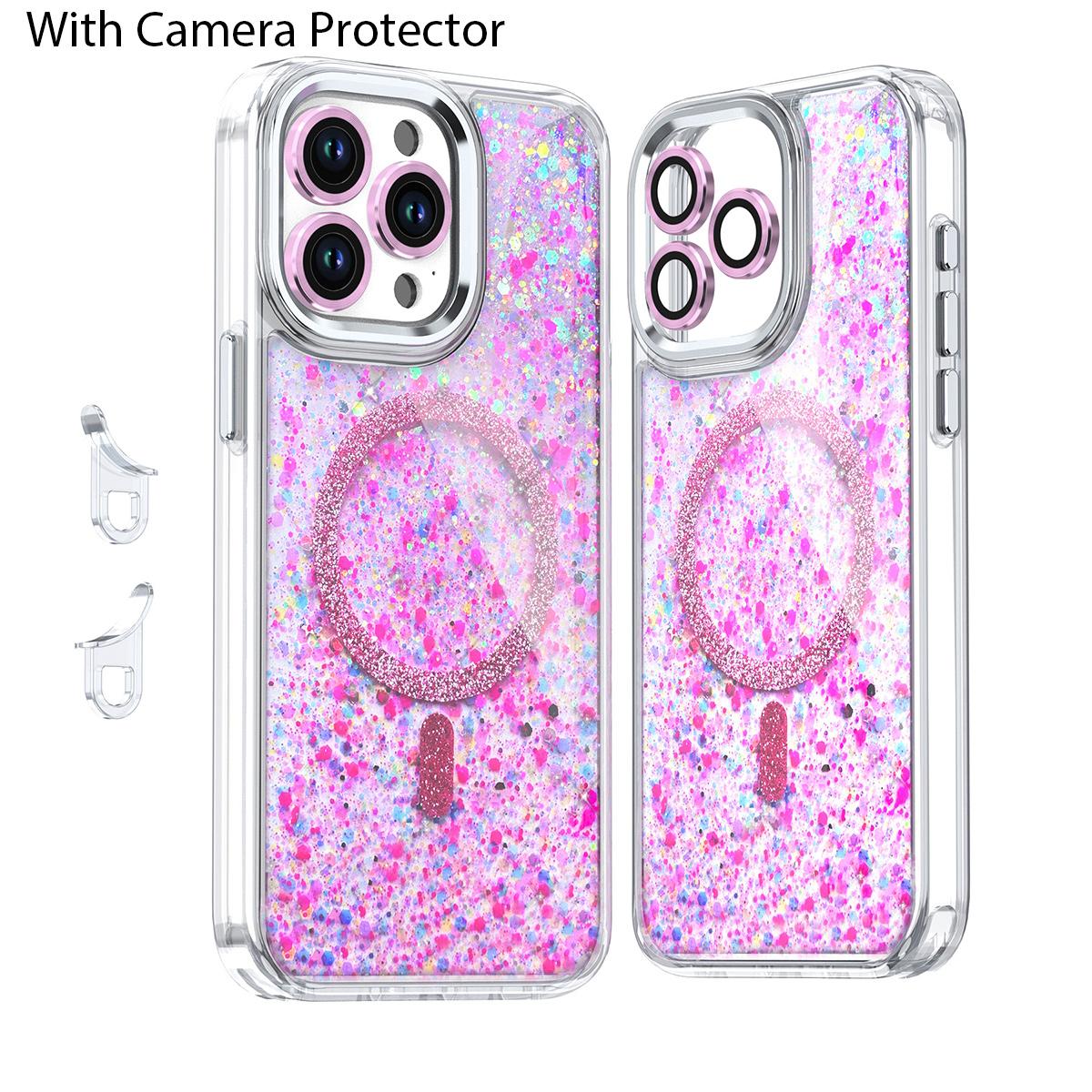 For Magsafe Magnetic Bling Sequins Glitter Case With Lens Protection Film For iPhone 16 15 14 13 12 11 Plus Pro Max Wireless Charging Shiny Shockproof Cover