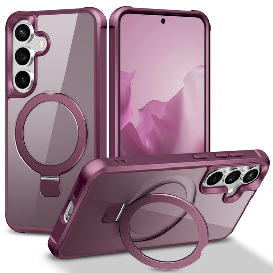 Colorful Matte Clear Strong Magnetic Four Corner Slim PC Phone Case with Metal Kickstand For Samsung S25Ultra S25+ S25 S24Ultra S24+ S24 Transparent Skin Feel Bumper Shockproof Hard Full Cover