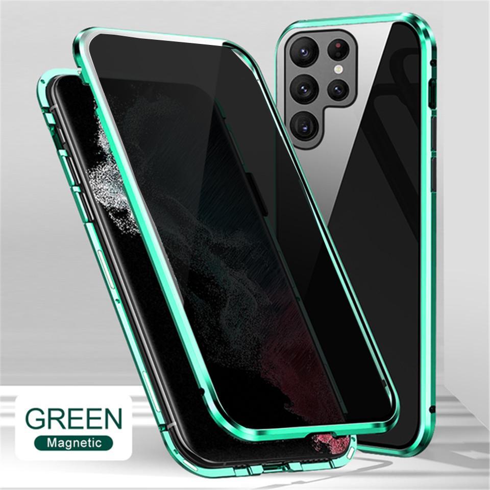 Anti Spy Privacy Magnetic Double Sided Full Cover Glass Case For Samsung Galaxy S24 S24Plus S24Ultra S23 S23Plus S23Ultra S22 S21 Anti Peeping Metal Bumper Cover