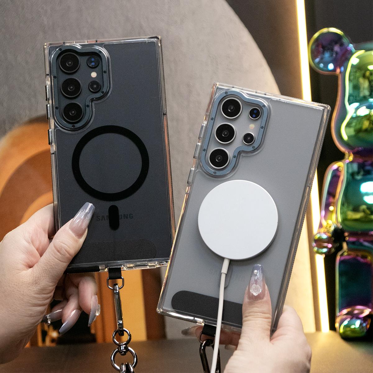Dual Color Magnetic Clear Shockproof Phone Case For Magsafe Wireless Charging Case With Multifunctional Climbing Rope For Samsung S24 S23 Plus Ultra Clear TPU Acrylic Hard Cover
