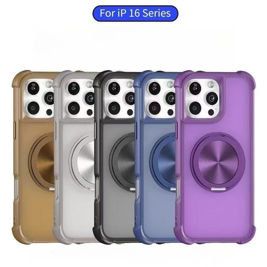 Four Corner Shockproof Slim PC Strong Magnetic Phone Case with 360 Rotating Metal Kickstand For iPhone 16ProMax 15 14 13 12 Skin Feel Bumper Shockproof Hard Full Cover