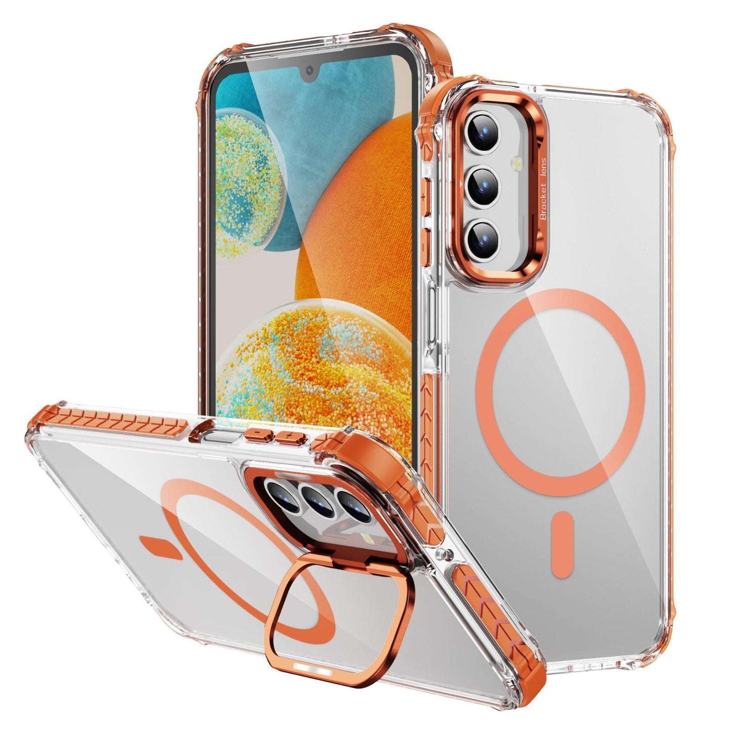 HD Transparent Anti-Dust Four Corner Anti-Fall Bumper Shockproof Strong Magnetic Phone Case With Metal Camera Kickstand for Samsung S25Ultra S24 S23FE S23 A14 A15 A25 A35 A54 A55