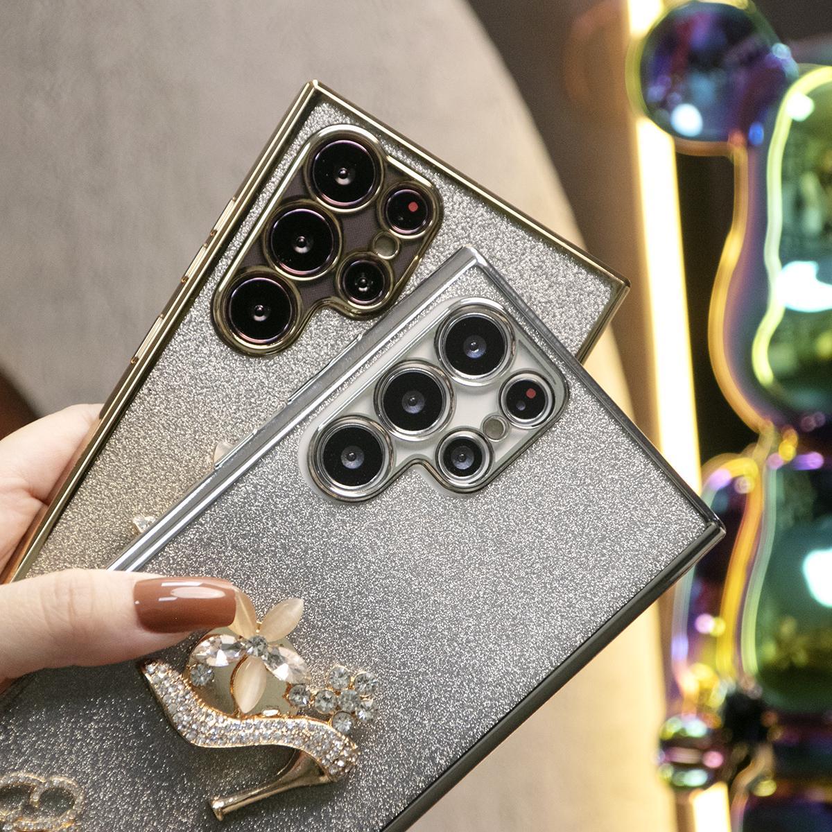 Luxury Diamond High Heels Glitter Clear Gradient TPU Plating Shockproof Soft Phone Case For Samsung S24Ultra S24FE S24 S23 S22 S21 FE Plus Ultra