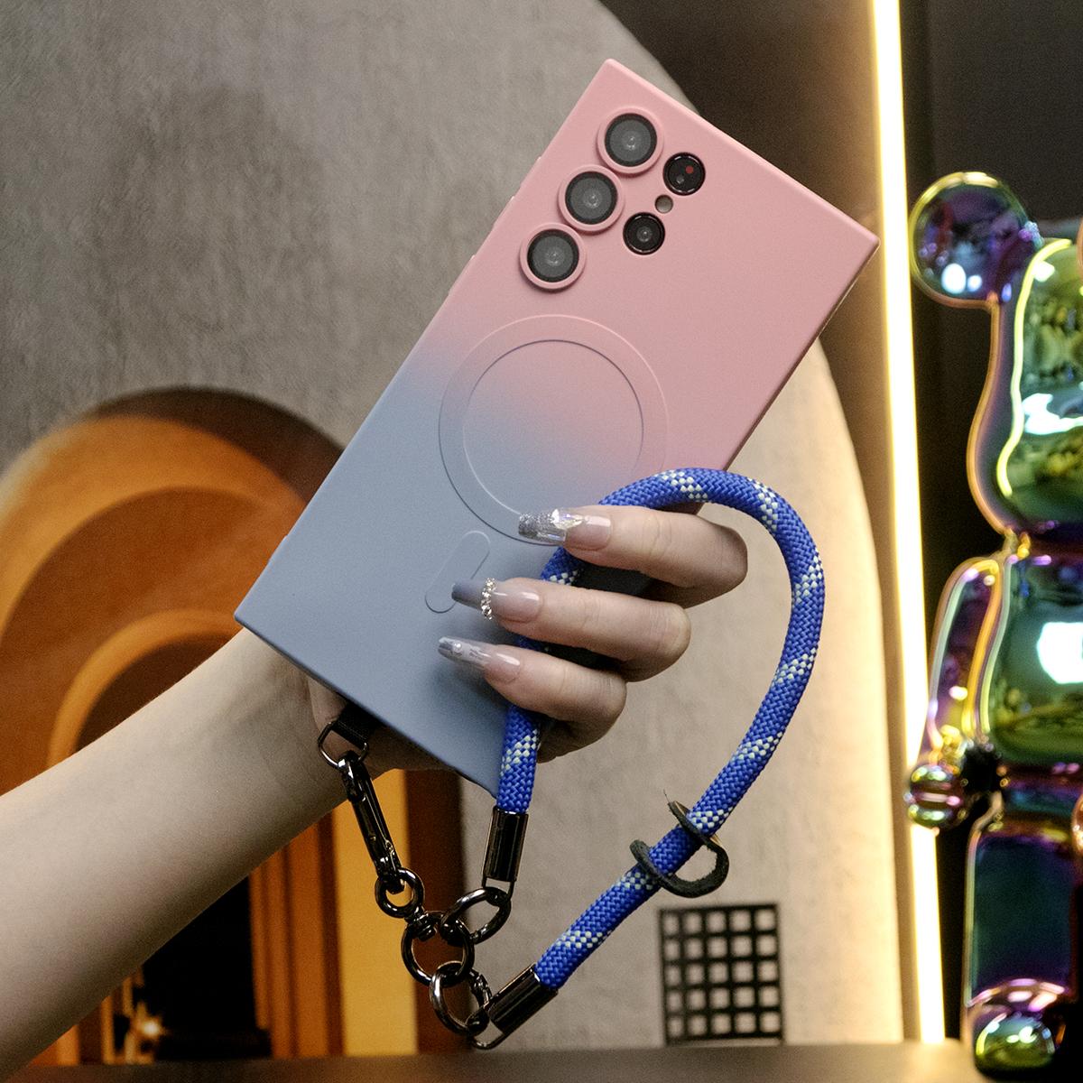 Gradient Color Magnetic Wireless Charge Matte Case With Multifunctional Climbing Rope For Samsung Galaxy S24 S23 S22 S21Plus FE Ultra Note 20 Ultra Z Flip 3 4 5