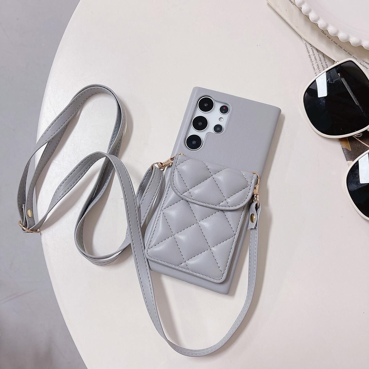 Crossbody Wallet Case For Samsung Galaxy S24 S23 Ultra S22 Plus A54 A53 A52 A25 A24 Rhombic UP Down Leather Shoulder Chain Side Buckle Cover