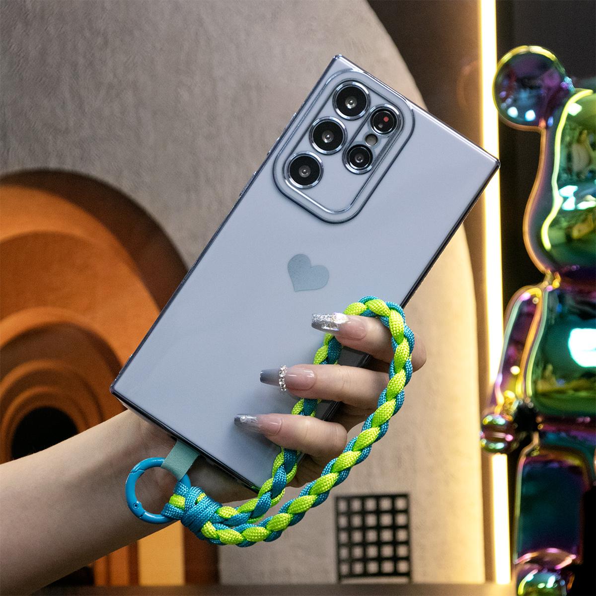 Luxury Love Heart Side Pattern Phone Case With Woven Wristband For Samsung S24 S23 S22 S21 FE Plus Ultra A13 A14 A15 A23 A24 A34 A35 A52