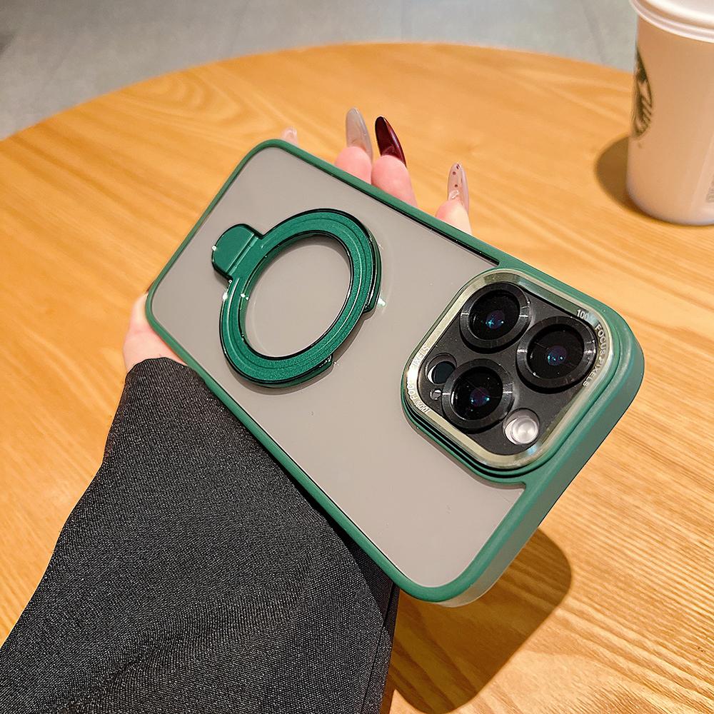 Colorful Crystal High Definition Clear Phone Case with Portable Metal Kickstand For Magsafe For iPhone 16ProMax 16 15 14 13 12 11 Pro Max Plus Transparent HD Len Protection Hard Full Cover