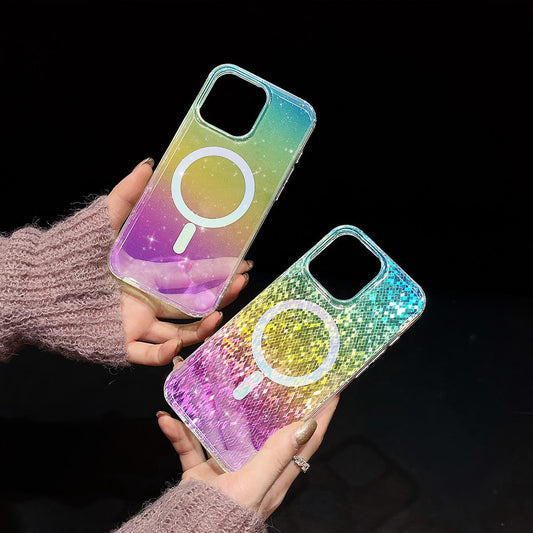 Dazzling Shining Magnetic Phone Case for Samsung S25 S24 S23 S22 Ultra Plus FE Luxury Glitter Clear Magnetic Phone Case For Girls