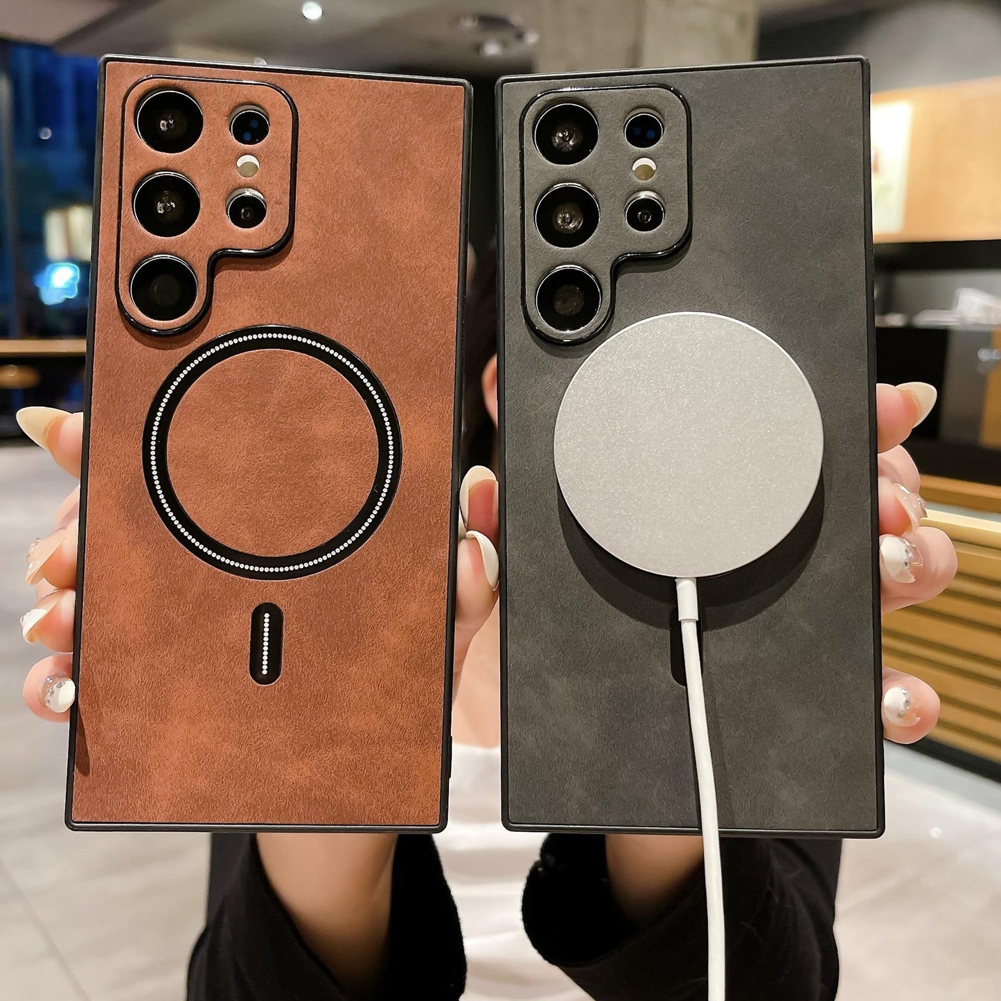 For Samsung S25Ultra S25Edge S24 S23 S22 S21 Note20 Case, Matte Suede Leather Magnetic Shockproof Anti-Slip Hard Phone Case