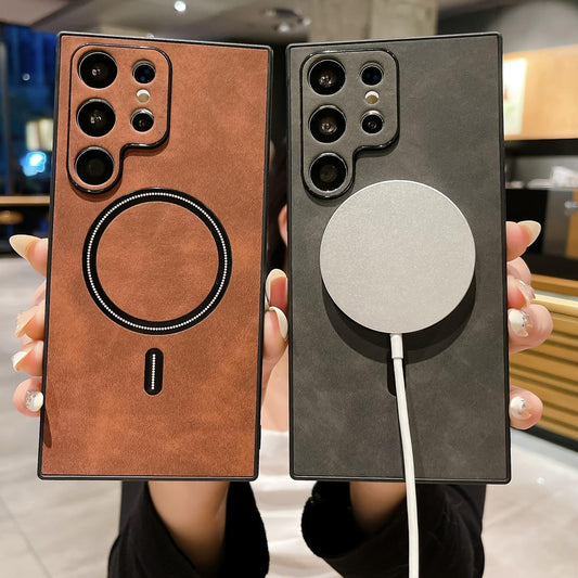 For Samsung S25Ultra S25Edge S24 S23 S22 S21 Note20 Case, Matte Suede Leather Magnetic Shockproof Anti-Slip Hard Phone Case