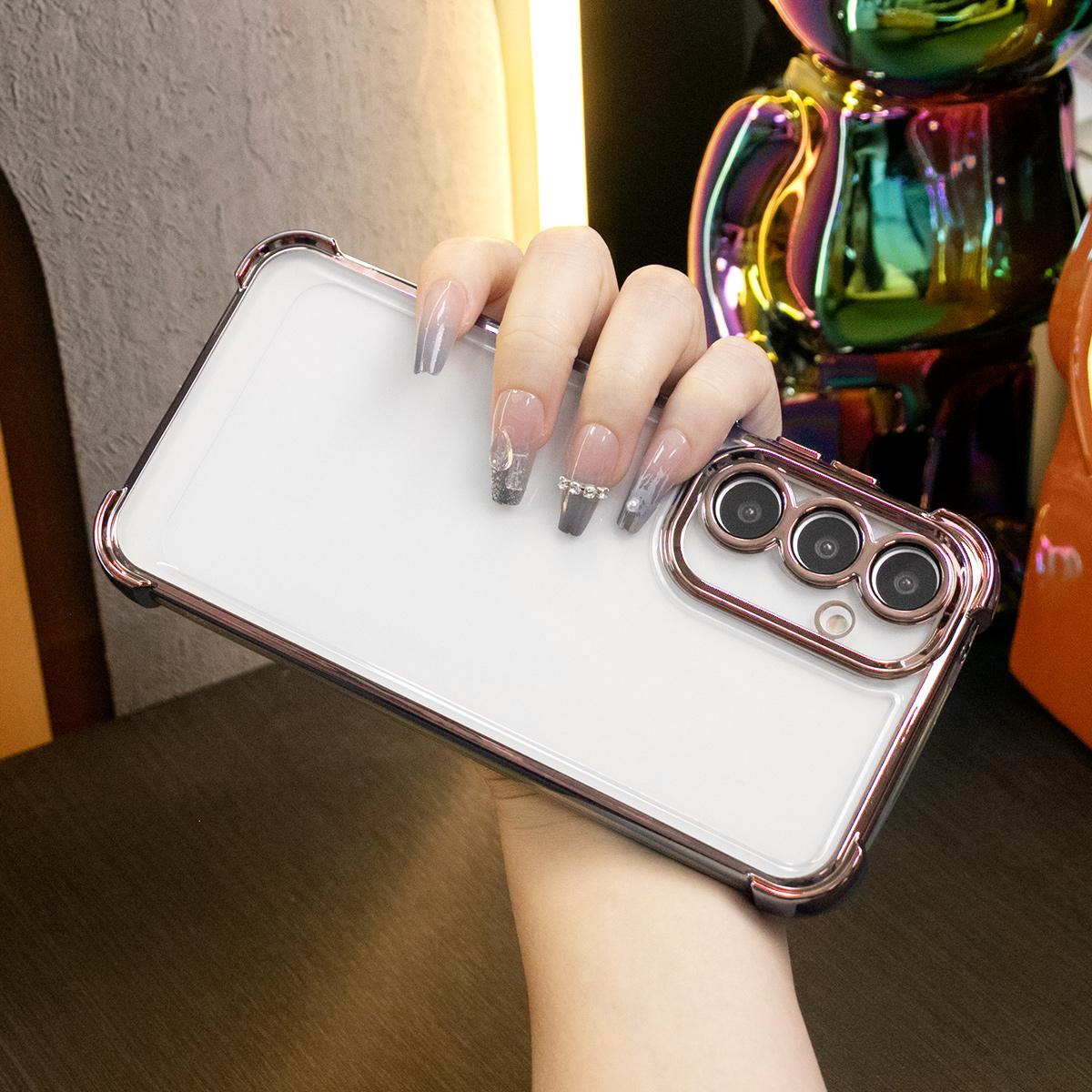 Luxury Plating Shockproof Clear Case for Samsung Galaxy A15 A25 A34 A35 A53 A54 A55 4G 5G Transparent Hard Acrylic Hybrid Bumper Armor Cover.