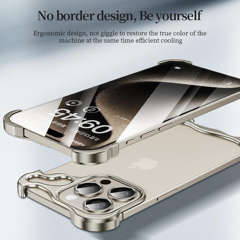 Special-Shaped Metal Corner Pad Anti-Fall Phone Case Suitable For iPhone 16 15 14 13 Pro Max, Borderless Slim No Back Bumper with Camera Cover Bumper Phone Case