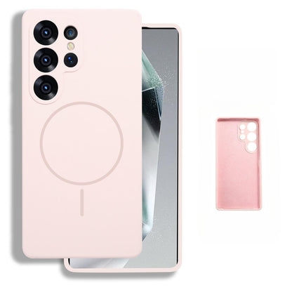 Liquid Silicone Fine Ring Strong Magnetic Precision Fingerprint-proof Phone Case For Samsung S25Ultra S25 S24 S23, Soft Skin Feel Shockproof Soft Full Cover With Microfiber Lining