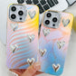 For iPhone 16ProMax 16 15 14 13 Phone Case, Electroplating Laser Love Heart Pattern Acrylic Slim, Camera Protection Non-Yellowing Hard Cover