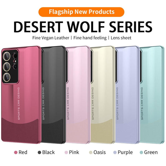 Premium PC Leather Two-tone Len Protector Shockproof Phone Case For Samsung S25Ultra S25 S24 S23 Hard Full Cover
