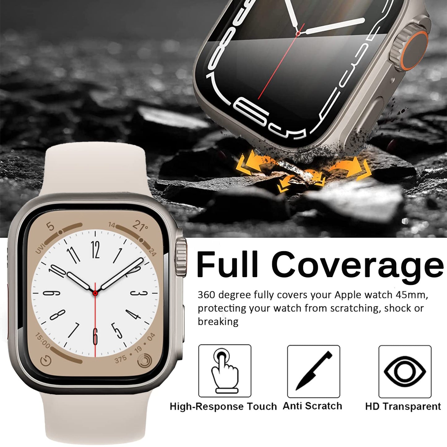 PC Firm Cover for Apple Watch Case 45mm 41mm 44mm 40mm 42mm 38mm Glass Appearance Upgrade ultra iWatch Series 9 8 7 SE SE2 6 5 4