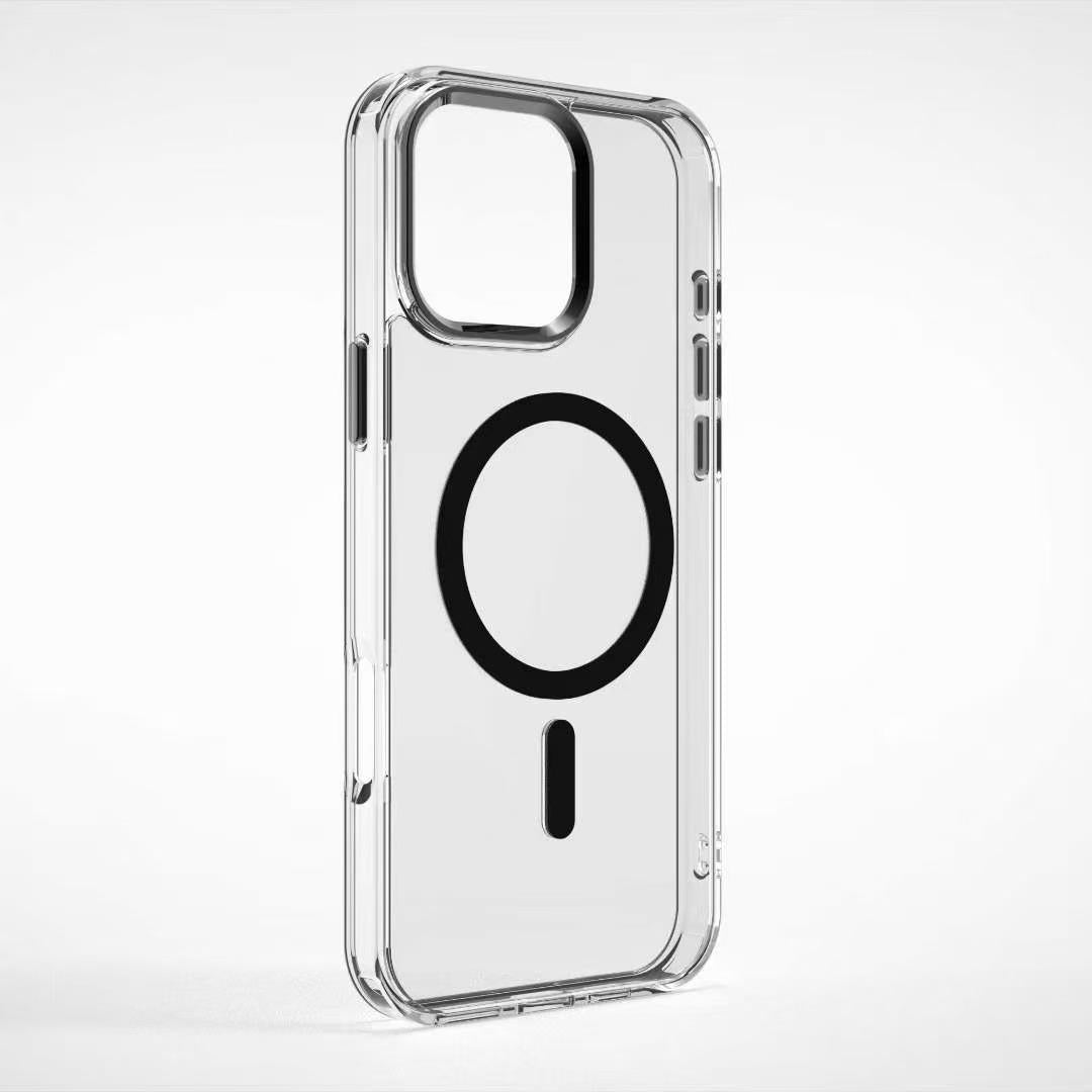 Crystal HD Transparent Strong Magnetic Camera Hardware Shockproof Phone Case For iPhone 16ProMax 15 14 13 Not Yellowing Clear Hard Full Cover